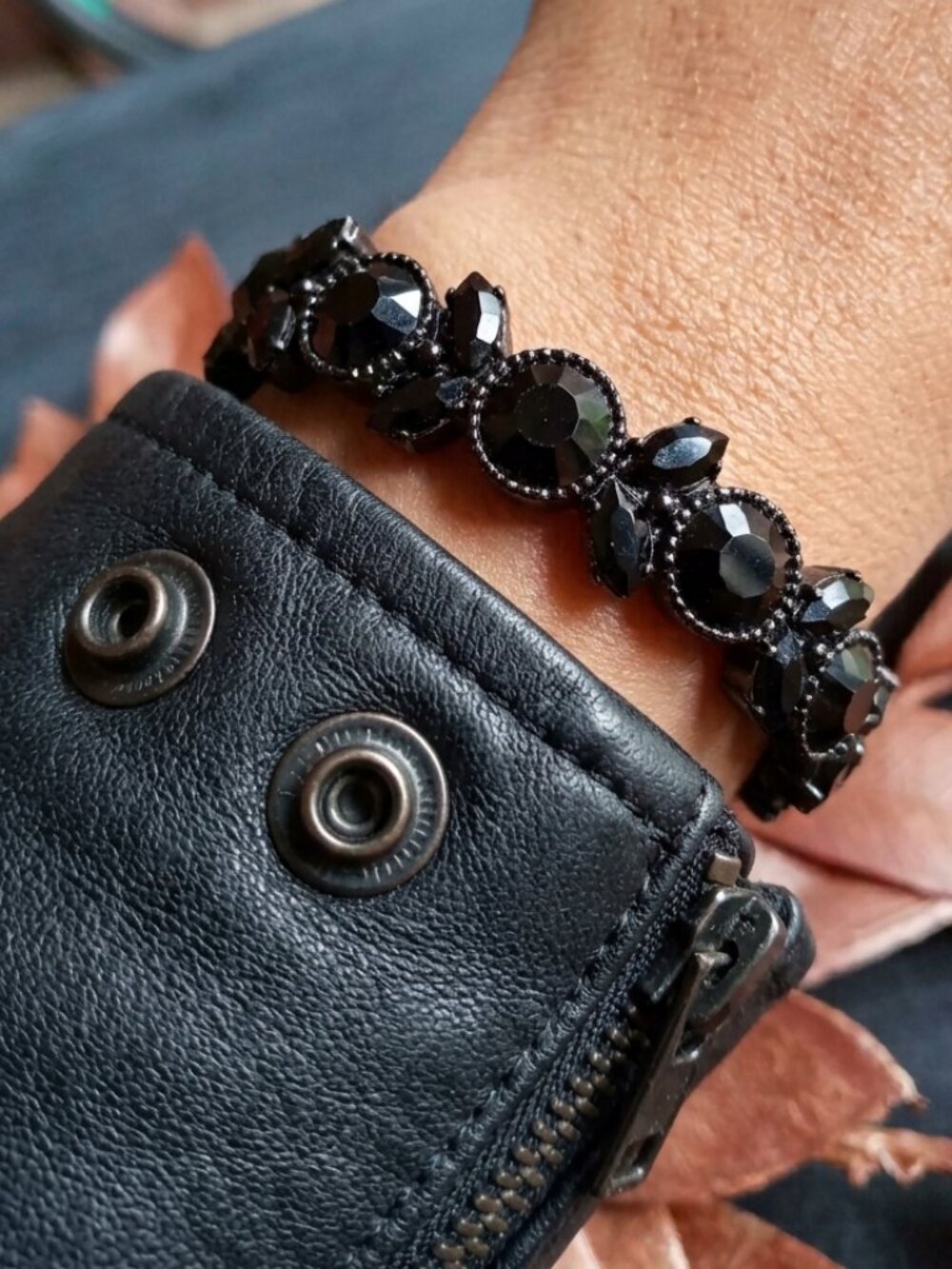 Black Rhinestone Stretch Bracelet Gothic Crystal Statement Bangle Evening Prom